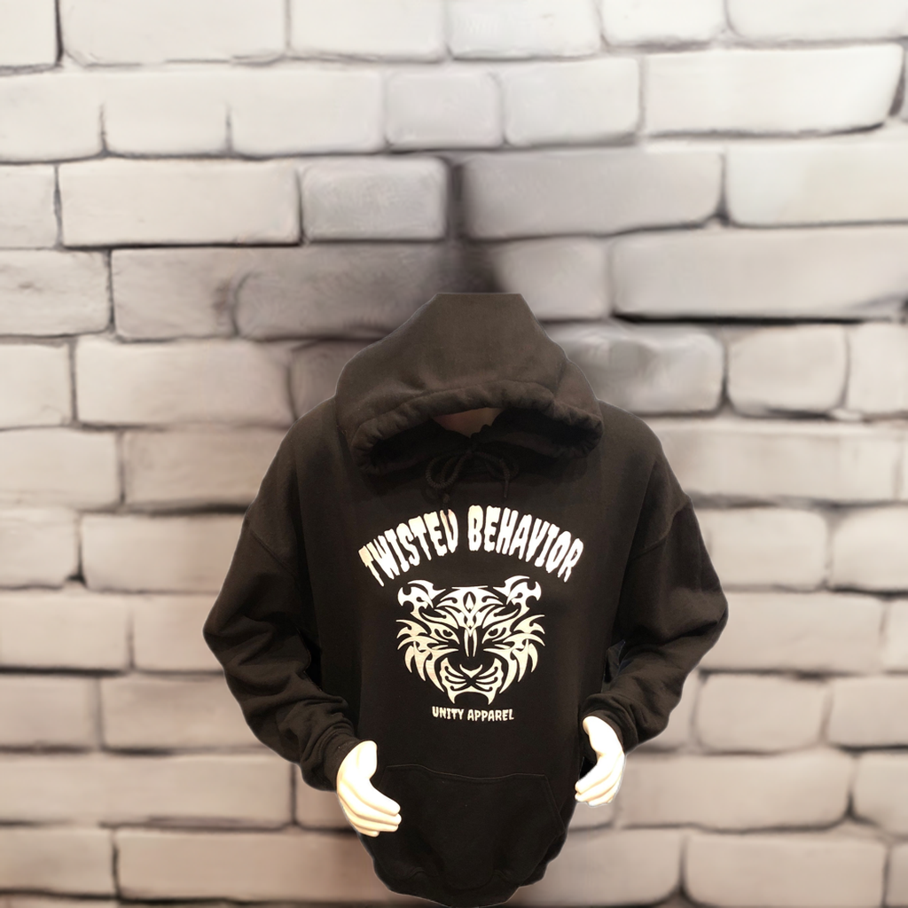 Black Hoodie With White Tiger Print