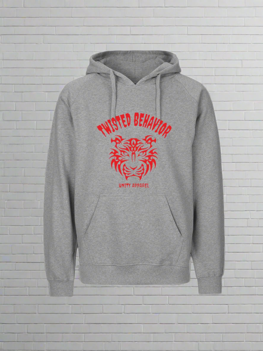 Sports Grey Hoodie with Twisted Behavior Print