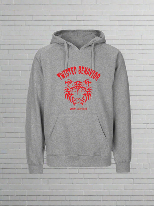 Sports Grey Hoodie with Twisted Behavior Print