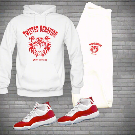 White Hoodie RED Twisted Behavior Print