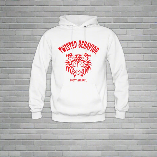 White Hoodie RED Twisted Behavior Print
