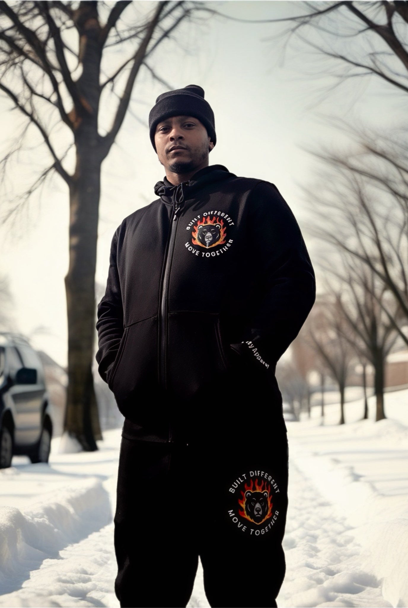 Zip Hoodie Jogger Set “Built Different Move Together” print.